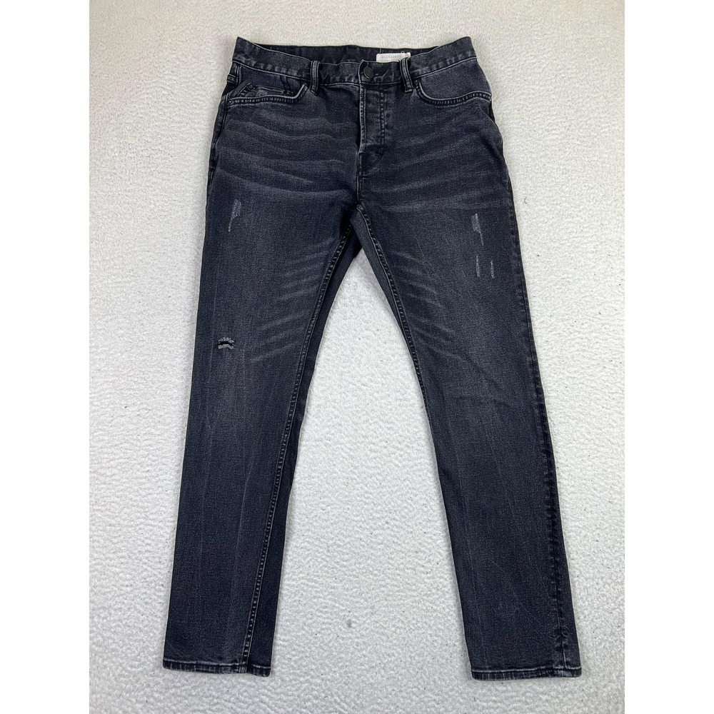 AllSaints Rex Jeans Mens 30x30 Black Slim Fit Distressed Denim Button Fly